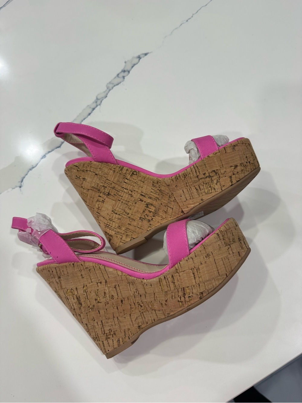 Qupid Pink Cork Wedge Sandals